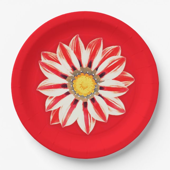 Assiettes En Carton Afrique / Gazania - Rouge et blanc rayé (Devant)