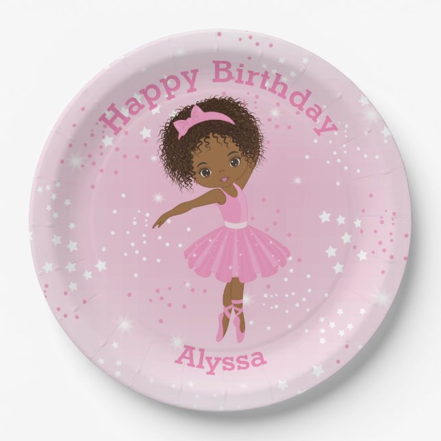 Assiettes En Carton Afro-Américaine Ballerina Plaque Papier Anniversai (Devant)