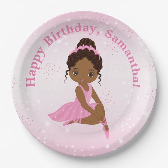 Assiettes En Carton Afro-Américaine Ballerina Plaque Papier Anniversai (Devant)