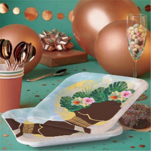 Assiettes En Carton Afro-Américaine Femme Florale Couronne
