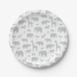 Assiettes En Carton Afro-Animaux Gris Baby shower
