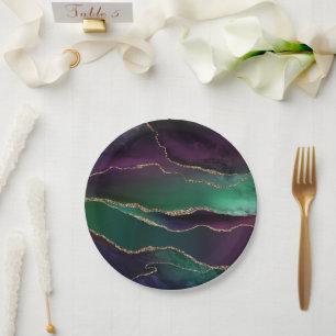 Assiettes En Carton Agate attrayante   Joyau foncé Tone Pierre Or Vein