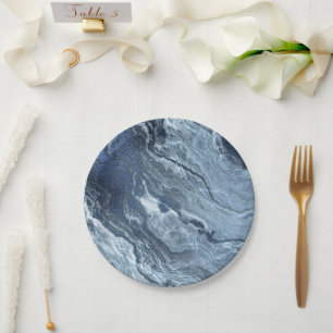 Assiettes En Carton Agate bleue cristallisée   Pierre marbrée en ardoi