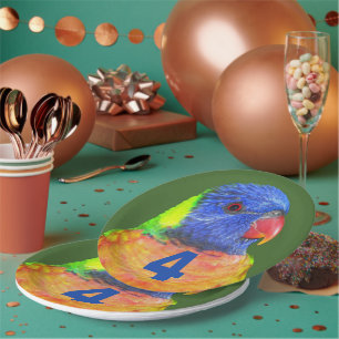 Assiettes En Carton Âge d'anniversaire de l'enfant Rainbow Lorikeet