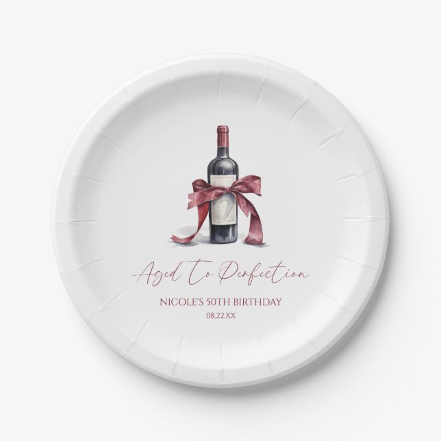 Assiettes En Carton Aged To Perfection Red Wine Bow Birthday Party (Devant)