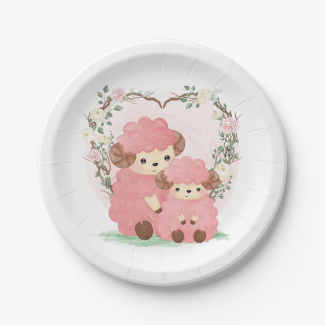 Assiettes En Carton Agneau bébé et plaques en papier Rose (Devant)