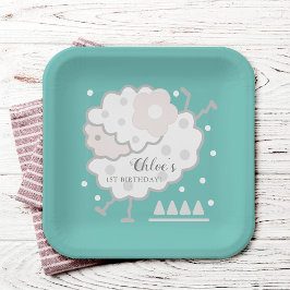 Assiettes En Carton Agneau de saut simple et mignonne Cyan & blanc 1er