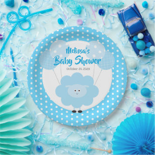 Assiettes En Carton Agneau doux bleu Baby shower moderne Simple