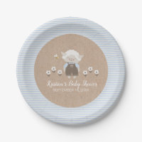 Agneau garçon mignet Baby shower Kraft bleu