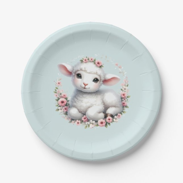 Assiettes En Carton Agneau mignon avec la couronne florale (Devant)