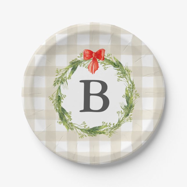 Assiettes En Carton Agritourisme rustique Plaque de Noël monogramme (Devant)