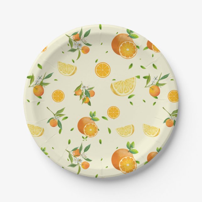 Assiettes En Carton Agrumes TROPICALES FRUITS D'ÉTÉ Citron orange tran (Devant)