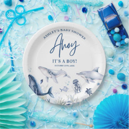 Assiettes En Carton Ahoy ! C’est un garçon, sous le Baby shower Sea Bo