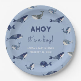 Assiettes En Carton AHOY C'est un Baby shower de baleine bleu garçon