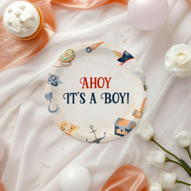 Assiettes En Carton Ahoy C'est un Baby shower de pirates (Créateur téléchargé)