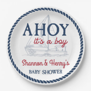 Assiettes En Carton Ahoy C'est un garçon Baby shower nautique