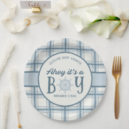 Assiettes En Carton Ahoy C'est un garçon Baby shower nautique