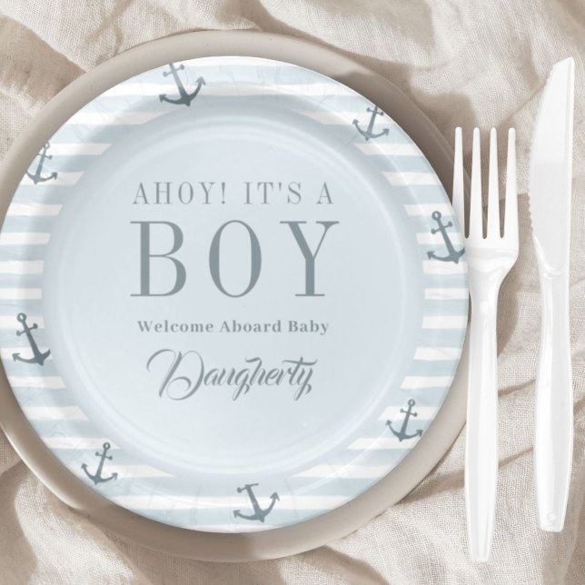 Assiettes En Carton Ahoy C'est un garçon Baby shower nautique Personna (Créateur téléchargé)