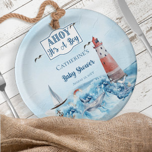 Assiettes En Carton Ahoy C'est un phare Baby shower Océan Boy