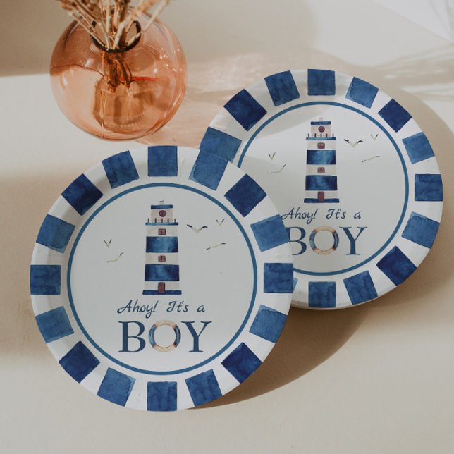 Assiettes En Carton Ahoy nautique ! C'est un Baby shower de phare pour (Créateur téléchargé)
