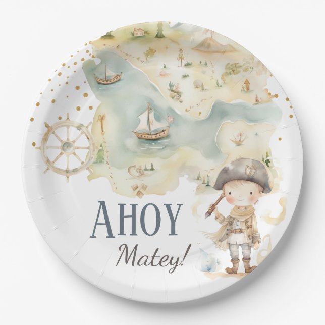 Assiettes En Carton Ahoy Pirate Adventure Quatrième anniversaire (Devant)