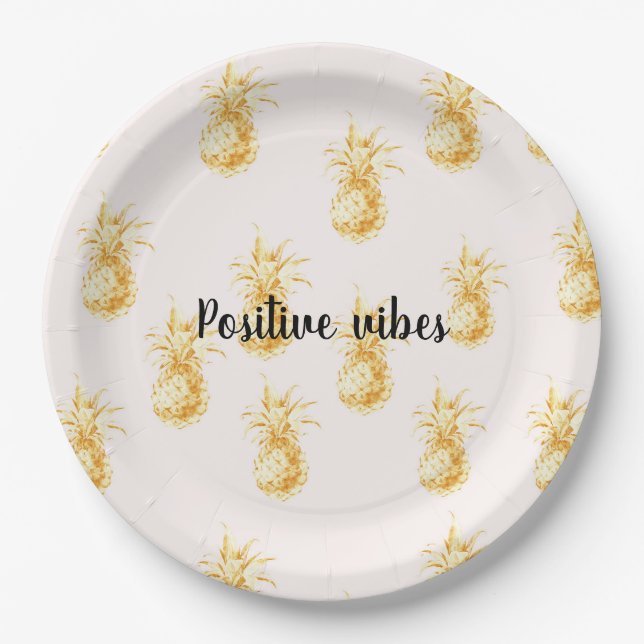 Assiettes En Carton Aigenilles tropicales Blush Gold (Devant)