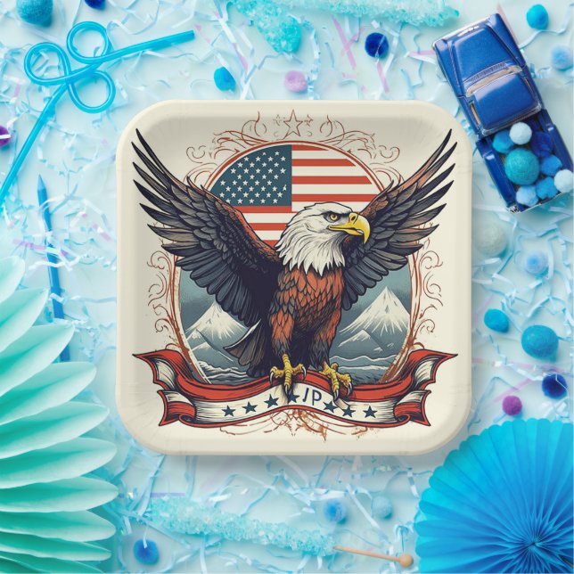 Assiettes En Carton aigle américain (Fête)