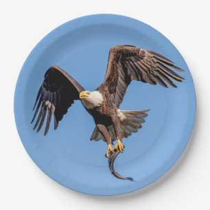 Assiettes En Carton Aigle de Bald avec un poisson
