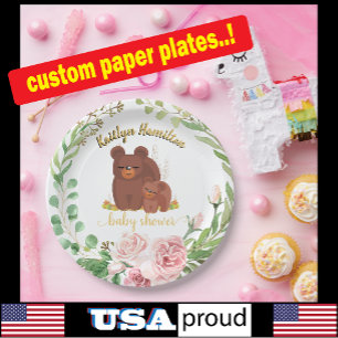 Assiettes En Carton Aiguille Cute Bear Cub Baby shower Plaque en papie