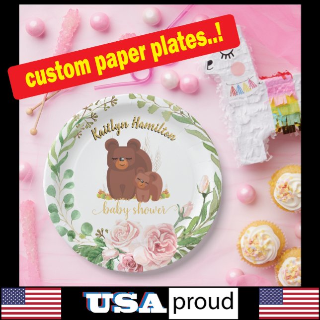 Assiettes En Carton Aiguille Cute Bear Cub Baby shower Plaque en papie (Créateur téléchargé)