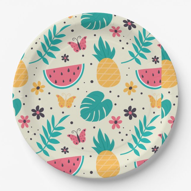 Assiettes En Carton Aiguille de pastèque de fruits tropicaux motif (Devant)