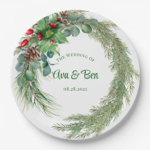 Assiettes En Carton aiguilles de pin rouge mariage de couronne