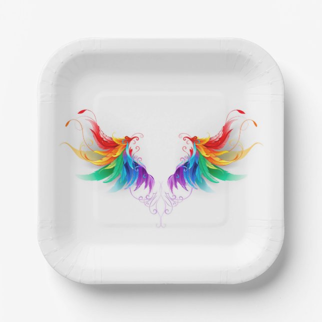 Assiettes En Carton Ailes fluffy arc-en-ciel (Recto)