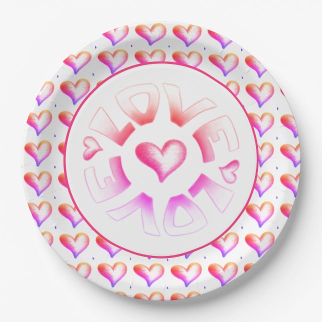 Assiettes En Carton Aimer Bright Hearts Plaque en papier (Devant)