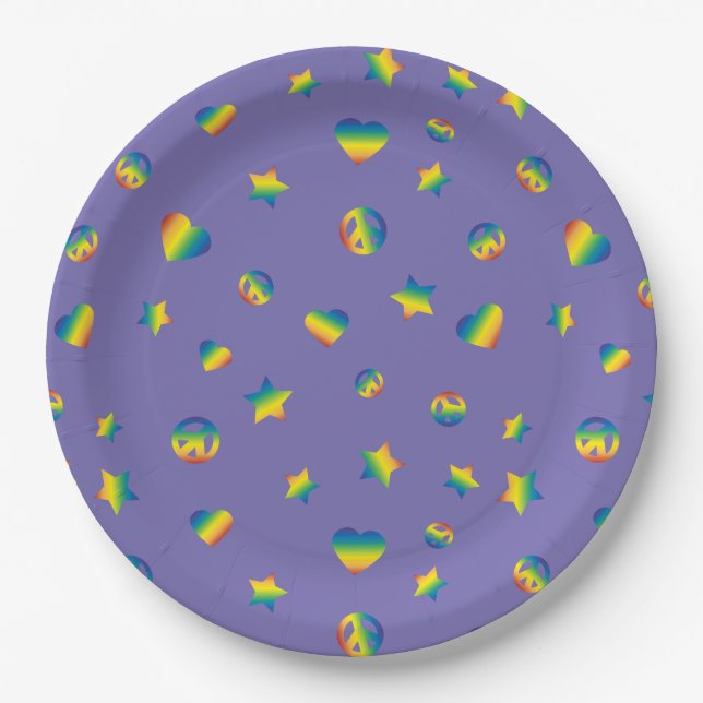 Assiettes En Carton Aimer Peace Pride Arc-en-ciel (Devant)