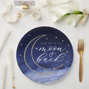 Assiettes En Carton Aimez-vous à la lune et les plaques de papier arri