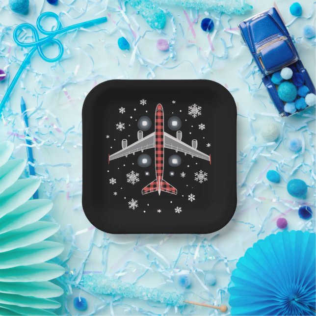 Assiettes En Carton Airplane Plaid Christmas Pilot (Fête)