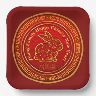 Assiettes En Carton Ajouter le nom Nouvel An Chinois 2023 Lapin Rouge