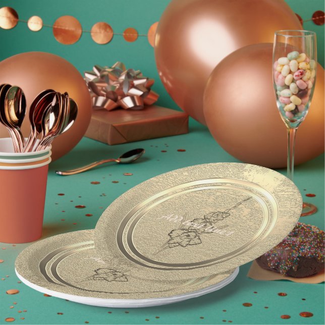 Assiettes En Carton Ajouter Texte Glaïeul Or   (Multi)