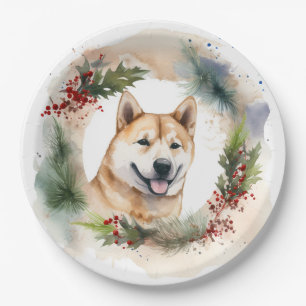 Assiettes En Carton Akita Christmas Wreath Festive Pup