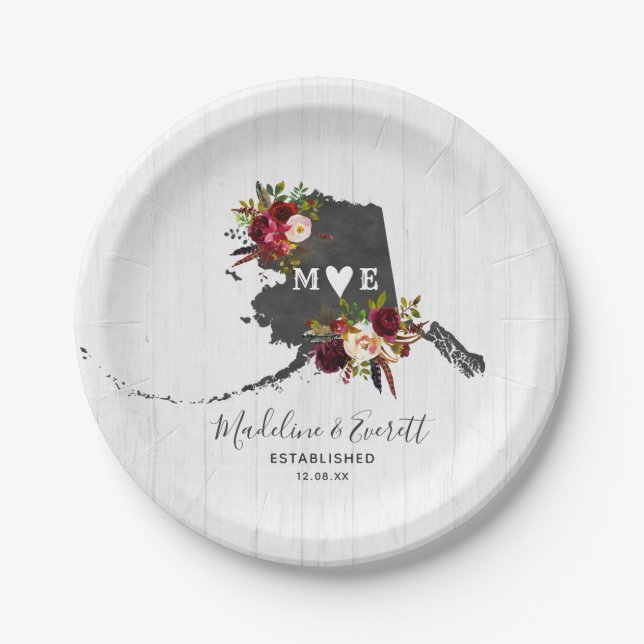 Assiettes En Carton Alaska State Destination Rustic Mariage Monogramme (Devant)