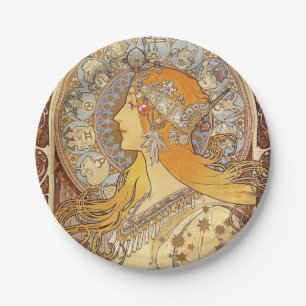 Assiettes En Carton Alfonse Mucha Zodiac Art nouveau femme