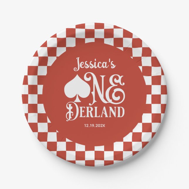 Assiettes En Carton  Alice in ONEderland 1st Birthday Red Checkered (Devant)