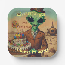 Alien amical avec gâteau d'anniversaire