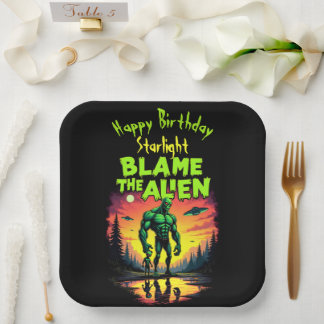 Assiettes En Carton Alien Blâmé Sous Coucher de Soleil Mystique