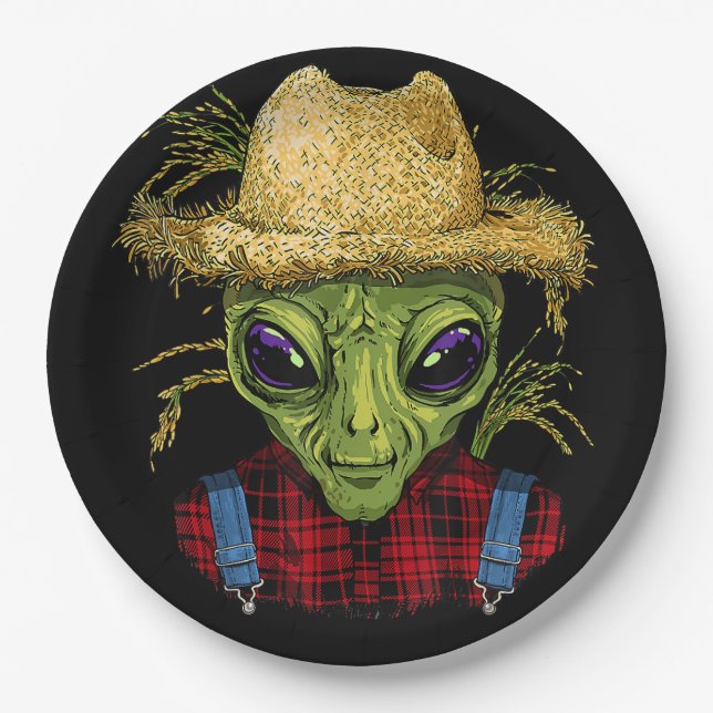 Assiettes En Carton Alien Farmer UFO Alien Espace extra-atmosphérique (Devant)