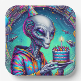 Assiettes En Carton Alien tenant Birthday Cake