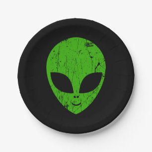 Assiettes En Carton alien vert tête pour science-fiction extraterrest