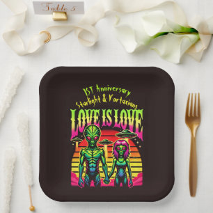Assiettes En Carton Aliens brillants en amour sous ciel