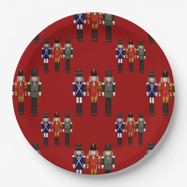 Assiettes En Carton Allover Nutcrackers, Plaques de papier rouge (Devant)